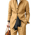 Men's Linen Blend 2 Piece Suit Set Stand Collar Breathable Casual Blazer Pants For Business Daily Wear