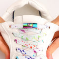 No Tie Shoelaces for Sneakers Colorful Press Metal Lock Shoelace Splashing Ink Print Flat Elastic Laces Without Ties Shoe Laces