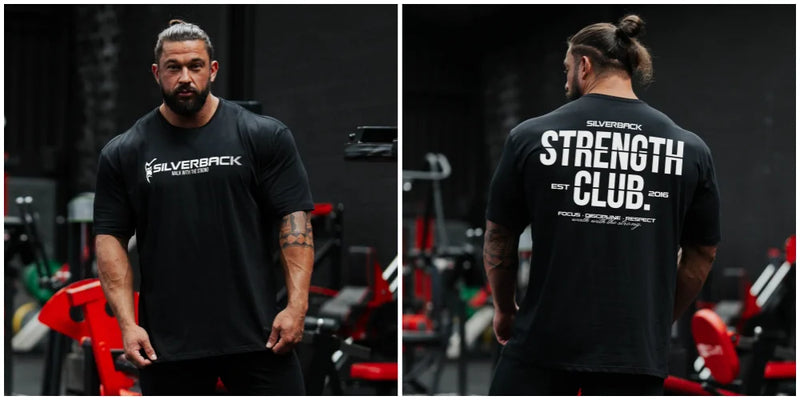 STRENGTH CLUB Oversized Loose Running T-Shirts Mens Gym Fitness Sports Half Sleeve T Shirt Training Bodybuilding Clothing Tee