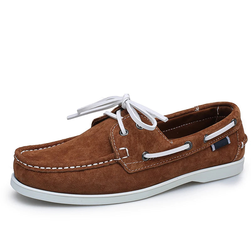 New Men's Casual Shoes Fashion Leather Docksides Boat Shoes British Style Lace Up Men Loafers Men Breathable Handmade Moccasins
