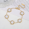 Light Luxury Stainless Steel Hot Sale Black and White Shell Five Leaf Flower Bracelet Simple Woman Fashion Daily Party Jewelry C