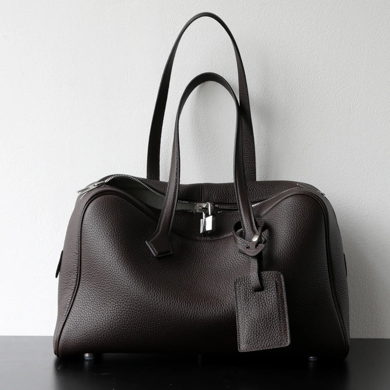 Premium First Layer Cowhide Boston Genuine Leather Women's Bag Simple Large Capacity Bowling Armpit Bag Portable Messenger Bag
