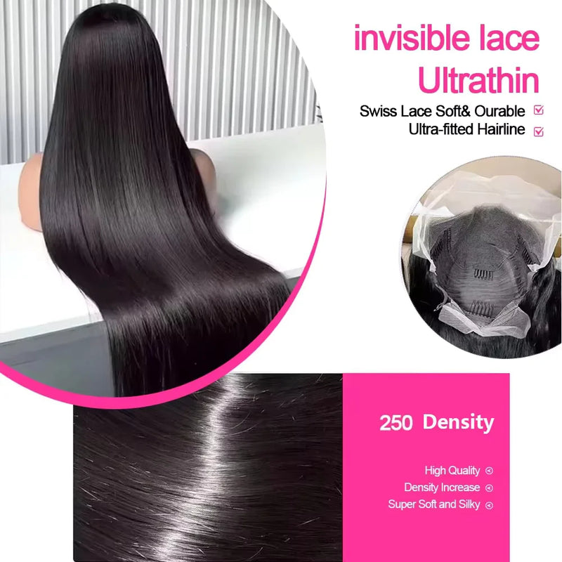 16 42 Inch Straight Lace Front Wigs Human Hair 13X4 Hd Lace Frontal Wig 250 Density Bone Straight Brazilian Human Hair Wig Straight Closure Wig for Women