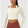 Long Sleeve Yoga T-Shirt for Women, Off Shoulder, Sexy Tight Gym Workout Top, Naked Feeling, Quick Dry Sports Activewear