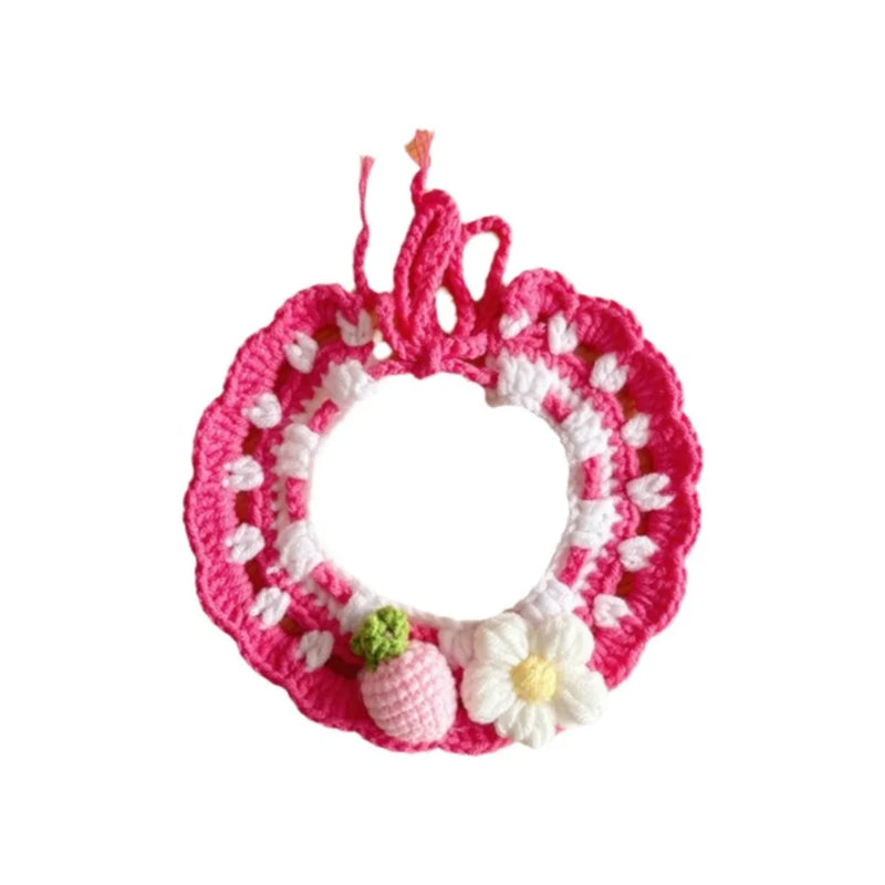 Stylish Adjustable Flower Pet Scarf Bib Sweet Decorative Knitted Cat Scarf Cozy Handmade Cat Woven Bib Spring Collection