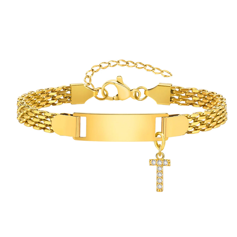 Vnox A-Z letters Baby Bracelets, Stainless Steel Strap Chain for Kids With Cute Letter Blank Bar, Children Jewelry Gift