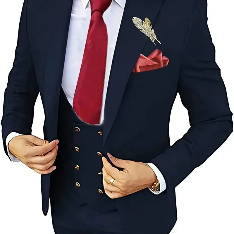 Elegant Male Suit 3 Pieces Blazer Vest And Pants Set Peak Lapel Tuxedo Suits For Men Ceremony Wedding Dresses Business Prom