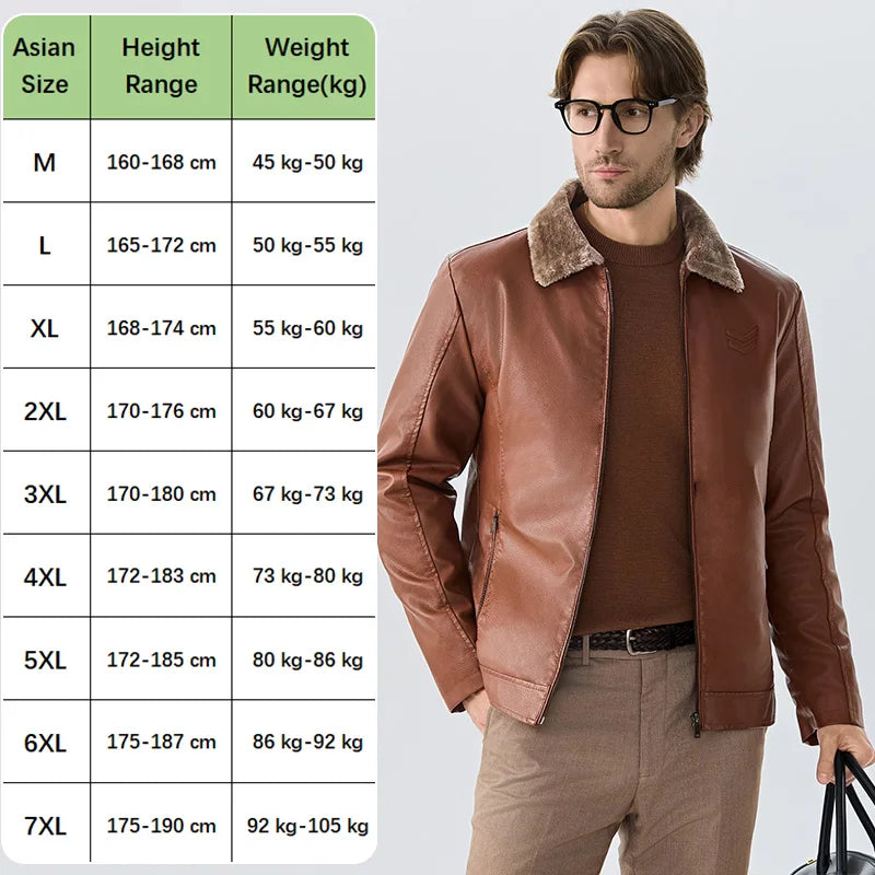 Faux Fur Faux Leather Men Jacket Thickened Plush Lining Warm PU Leather Jacket Brown Leather Jacket Winter Faux Fur Collar Coat