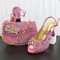 New Arrive Peep Toe Heels Bigger Size for Women 2026 Elegant Party Pink Color Diamond Pumps Italian Shoes and Bags Matching Set