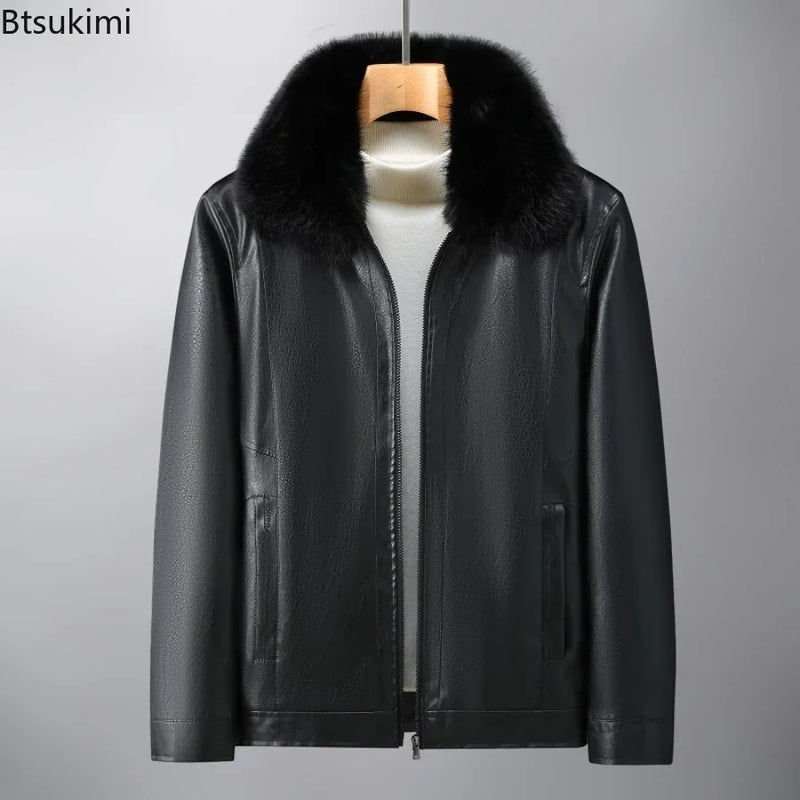 Autumn Winter New Men's Thickened Leather Jackets Fashion Solid Plush PU Leather Coats High Quality Men Warm Windbreaker Jackets