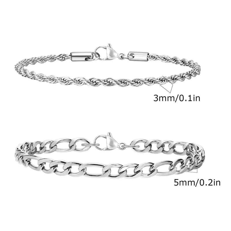 2pcs Men's Chain Bracelets,Stainless Steel Silver Gold Black Color Twist Rope Chain Wristband,Trendy Cuban Link Chains Gift