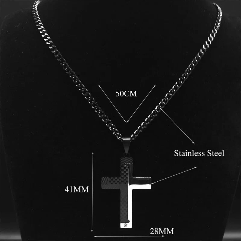 Goth Stainless Steel Cross Pendant Necklace Biker Men Punk Black Silver Color Crucifixion Crystal Necklace Hip Hop Jewelry N6337