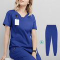 Woman Medical Scrubs Set, V-Neck Short Sleeve Nursing Uniforms With Multi-Pockets, Professional Workwear For Dental Clinic, Sp