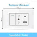 White Tempered Glass Italy USB Type C Smart Fast Charging Wall Socket Plugs Schuko Light Switch Panel Chile TV Sat Computer CAT6