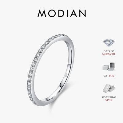 MODIAN Simple Eternity Moissanite Ring 925 Sterling Silver Sparkling Thin Wedding Band For Women Fine Jewelry | SAMAG