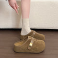 Women Lady Suede Flat Clogs Mules Slides with Gold Buckle Closed Toe Slip on Shoes Casual Fashion Footwear Slippers Shoes Woman
