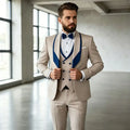 3 Pieces Men's Slim Fit Wedding Tuxedo Beige Groom Prom Dinner Blazer Vest Pants Set Classic Business Formal Suit for Men