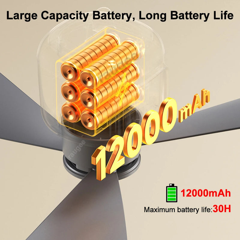 Portable Ceiling Fans Outdoor Camping Ceiling Fan Air Circulator 12000mAh Rechargeable Electric Fan for Home with Light Remote