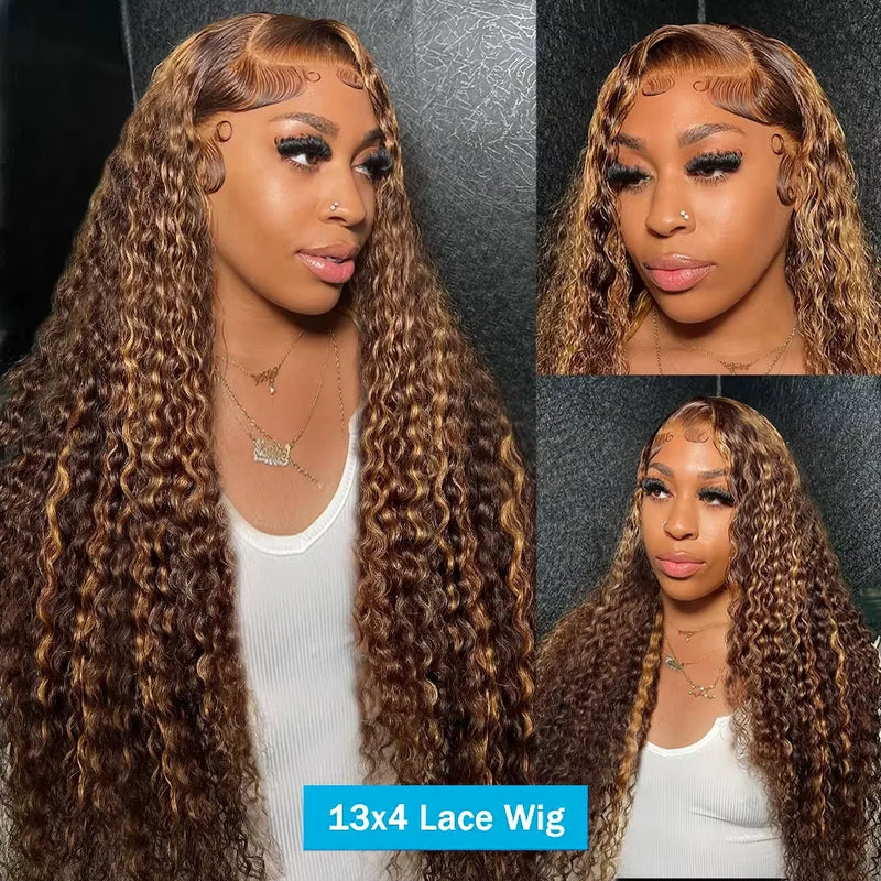 Highlight Deep Wave Wigs Human Hair Wig 13x6 13x4 HD Lace Frontal Wig P427 Honey Blonde 13x4 Lace Front Human Hair Wig For Women