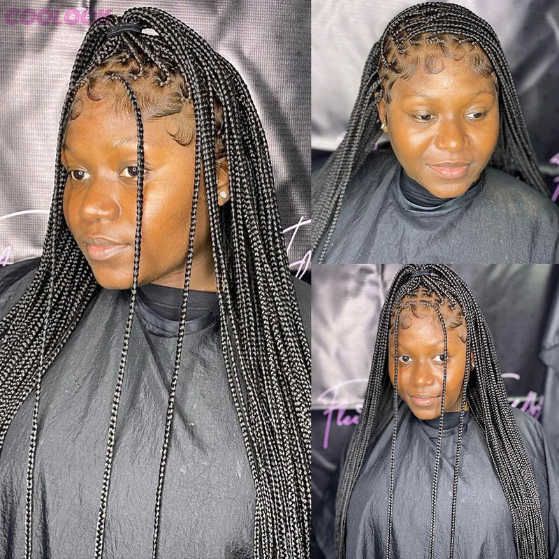 Cornrows Braided Wig Small Square Knotless Box Braids Wigs For Black Women With Baby Hair Synthetic Long 36Inches Braiding Hair