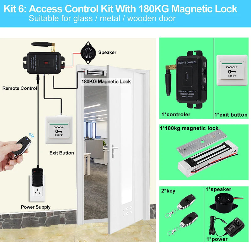 Smart Wireless Access Control System Kits Keyless 433Mhz Remote Control Unlock Kit Gate Opener Electronic Lock System Door Entry