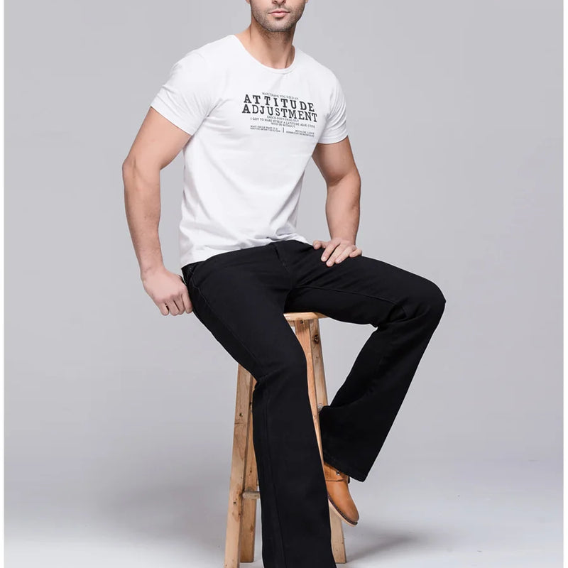 Mens Winter Stretch Denim Jeans Thicken Warm Pants Slim Slightly Flare Trousers Boot Cut Fit Polar Fleece Jeans