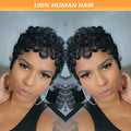 613 Honey Blonde Curly Pixie Cut Wig 100% Human Hair with Bangs Short Curly Human Hair Wigs for Women Machine Made