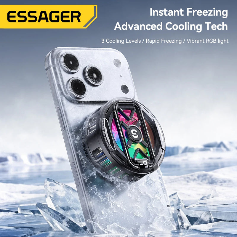 Essager Magnetic Back-Clip 2-in-1 Phone Cooler 3 Speed TEC Cooling RGB Digital display heat sink  Phone Cooler for iPhone Gaming