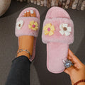 Winter New Flower Decor Comfort Soft Soled Women Cotton Slippers 2026 Fashion Solid Round Toe Plush Warm House Women's Shoes