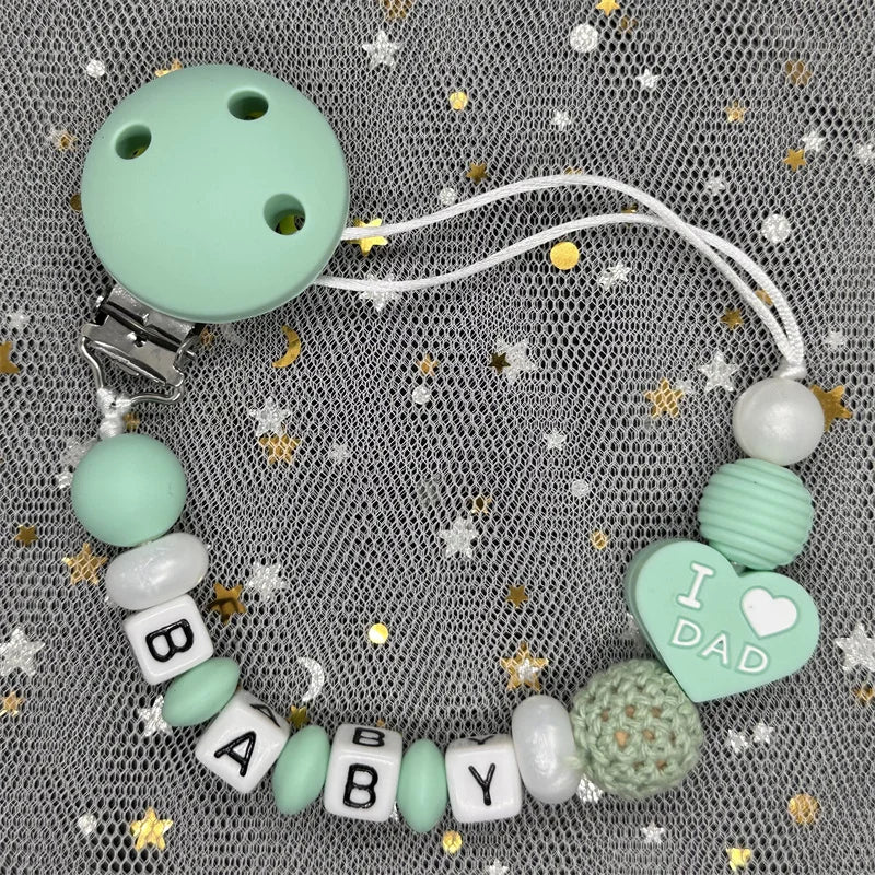 Free Custom Personalized Name Pacifier Clips Handmade Beech Wood Chain Silicone Crown Holder Soother Baby Teething Toy Chew Gift