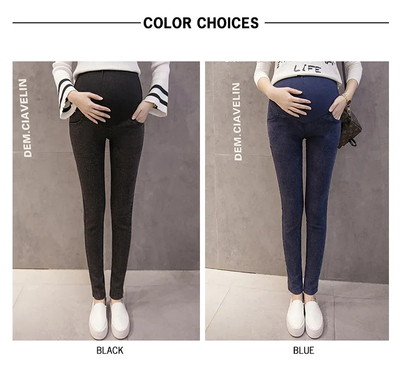 Maternity Pregnancy Skinny Trousers Jeans Pants Elastic Pregnant Women's Feet Stomach Lift  Stretch Denim