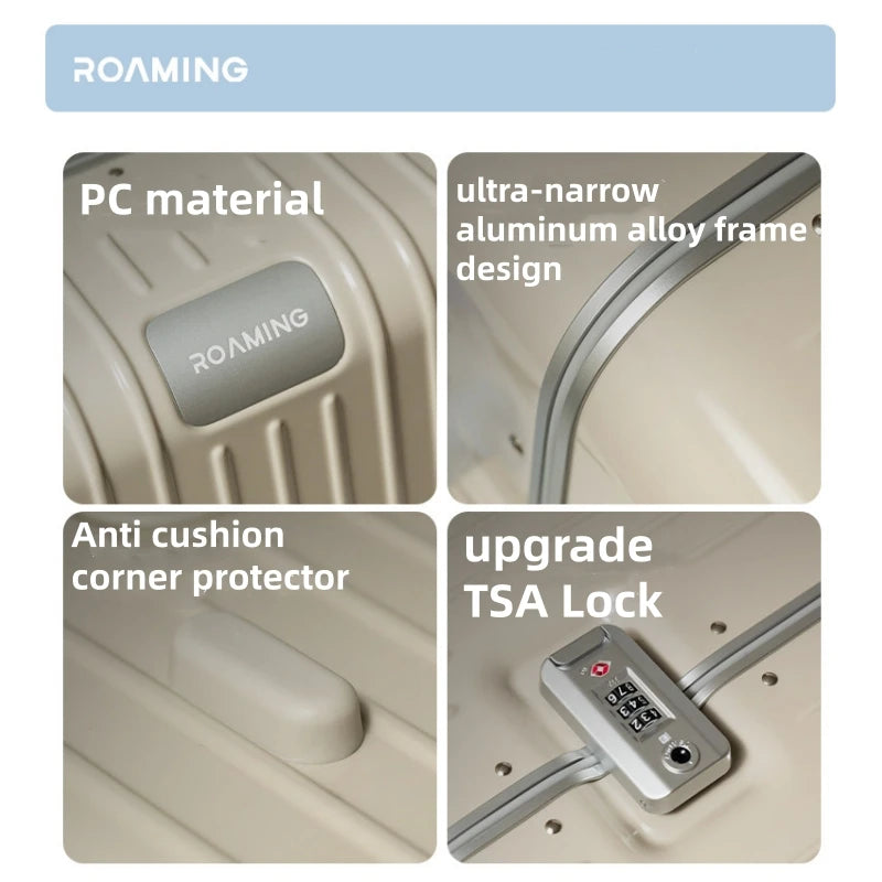 ROAMING Luxury Suitcase PC Material with Aluminum Alloy Frame TSA Lock Rolling Luggage Travel Large Capacity 20/24/26/28/30inch