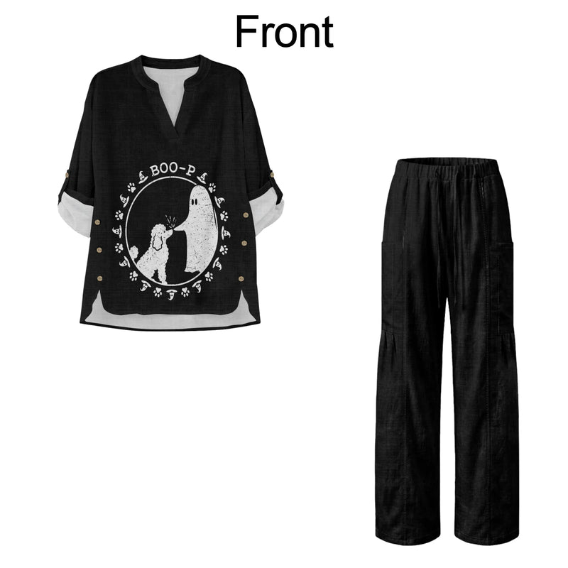 INSTANTARTS Traf 2026 Halloween Women's Matching Sets Blusas Elegantes De Mujer Tendencia 2026 Shirt and Wide Leg Pants Set