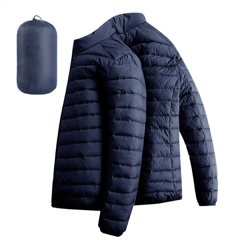 Men Hiking Down Cotton Jacket Hooded Lightweight Parkas Zip Pocket Fashion Outerwear Casual Padded Jacket and Coat Men Winter