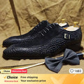 Luxury Men's Oxford Shoes Split Toe Lace-Up Dress Shoes in Black/Brown Suede with Patchwork Crocodile Print Leather Design