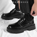 2025 Korea Leather Platform Oxfords Slip On Thick Tottom For Male Derby Shoes Casual Loafers Mens Square Toe Formal Dress Shoes
