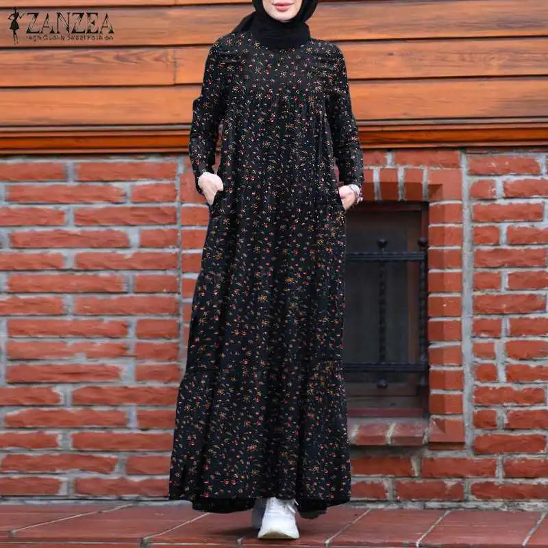 Muslim Abayat Fashion Print Cotton Linen Long Vintage | SAMAG
