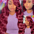 200% Body Wave Wig Burgundy 99J Lace Front Wig 13x4 13x6 HD Lace Frontal Wig Human Hair Pre Plucked 99j Red Colored Wig
