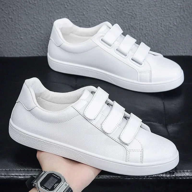 Men's Vulcanized Shoes Casual Low Top Flat Sneakers White Shoes Zapatillas Hombre Chaussure Homme Drop Shipping Leather Black