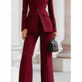 Elegant Women Solid Slim Two Piece Sets Spring Fashion Stand Collar Long Sleeved Blazer+Pants Suit Casual Work Office Coat Set