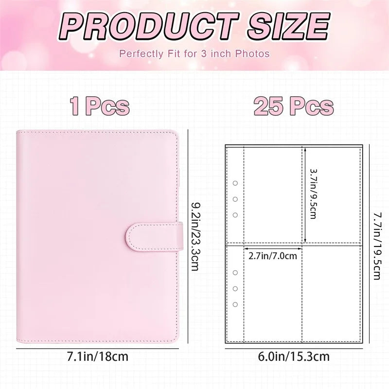 A5 Notebook Photocard Binder with 4 Pockets Sleeves, 6 Ring  PU Leather Binder Loose Leaf Personal Organizer Photo Binder Book