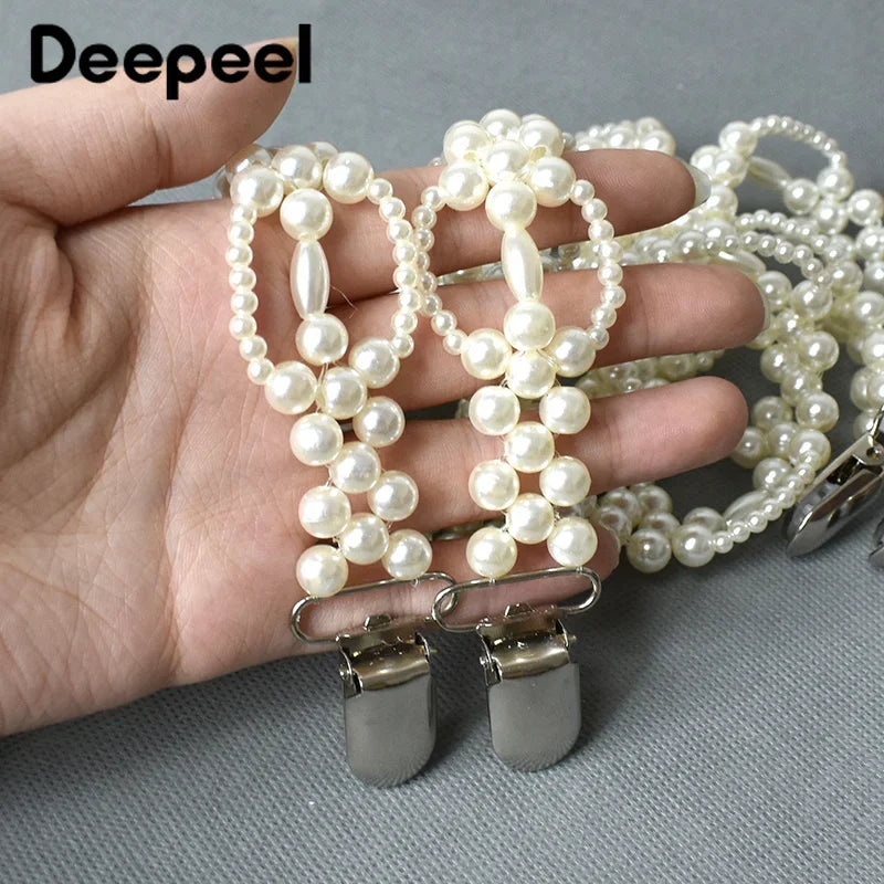 Deepeel New 1Pairs 69*2cm Fashion Pearl Chain Decoration Suspenders Adjustable Trouser Bead Strap Female Waist Corset Braces