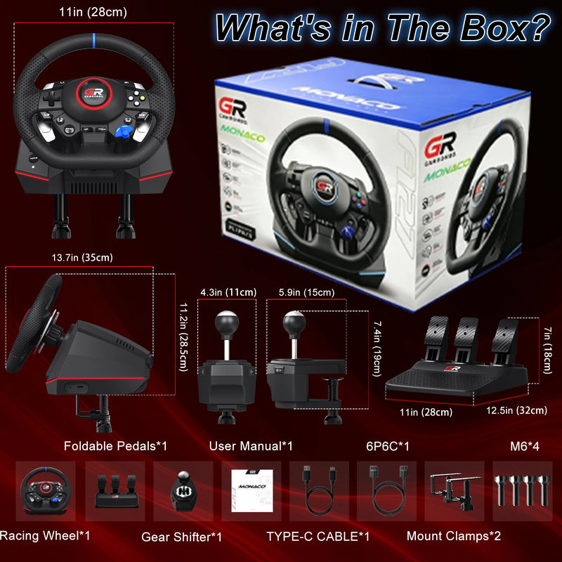 Game Steering Wheel For PS5/PS4/PC Leather 270°&900° Adjustment W/RGB Hall Effect Macro Linear 3Pedals Simulator Racing Wheels