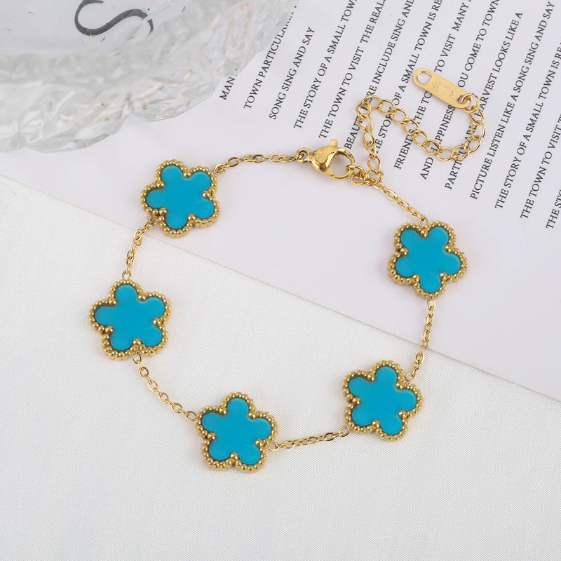 Light Luxury Stainless Steel Hot Sale Black and White Shell Five Leaf Flower Bracelet Simple Woman Fashion Daily Party Jewelry C