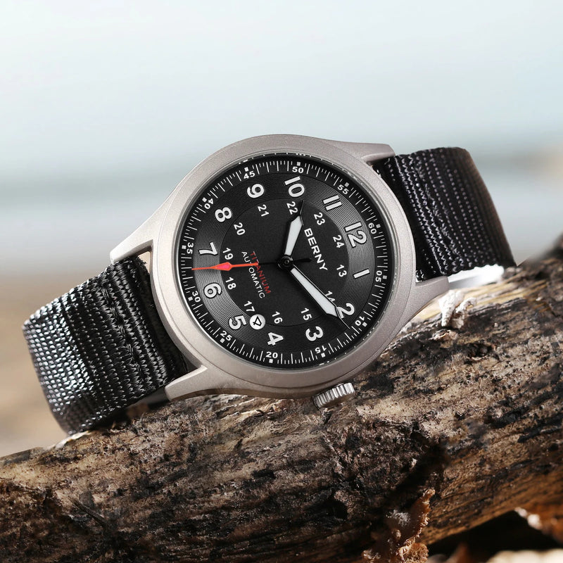 BERNY Titanium Automatic Men's Field Watches Date Sapphire Super Luminous Sports Easy Read Outdoor 10ATM Mechanical Watch
