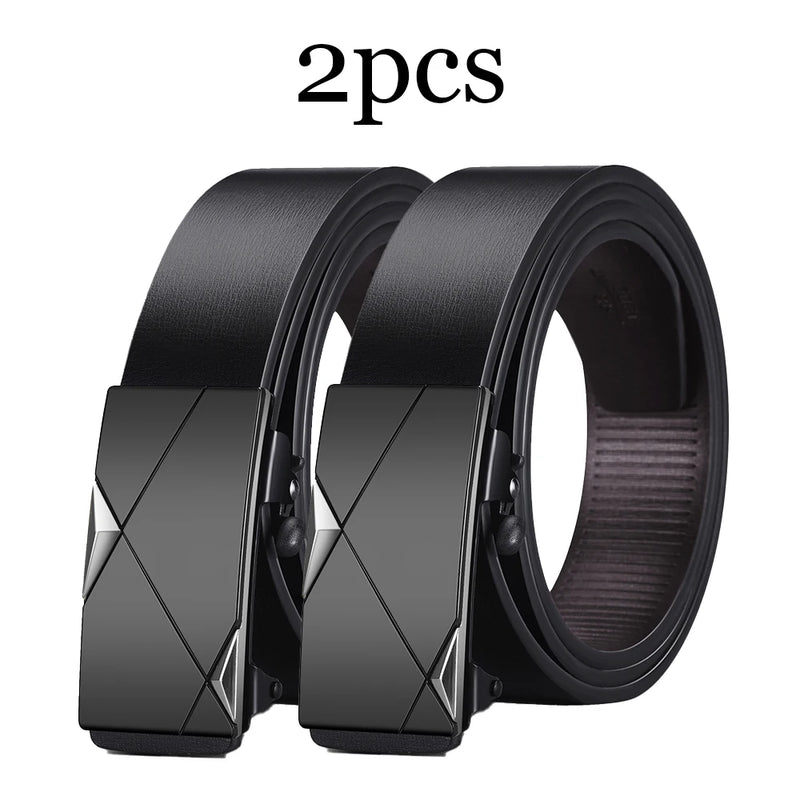 2pcs Trendy Retro Men's Automatic Buckle Belt Simple Fashion Men's Business Casual Belt High Quality Men's Clothing Accessories