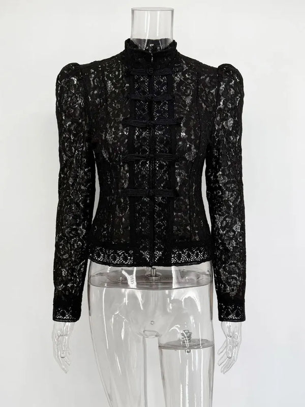 Tossy Summer Lace Printed Shirts Tops Female Hollow Out - View 9 | SAMAG