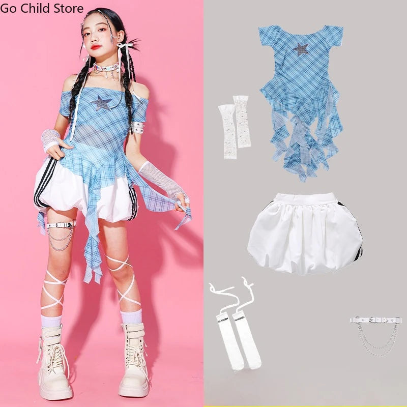 Girls K - pop Off Shoulder Crop Top Tutu Skirt Kids Hip Hop - View 13 | SAMAG