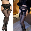 FREEAUCE Plus Size Hollow Mesh Fishnet Sexy Over Knee Thigh High Socks Black Lace Top Stay Up Anti-slip Stockings for Women XXXL