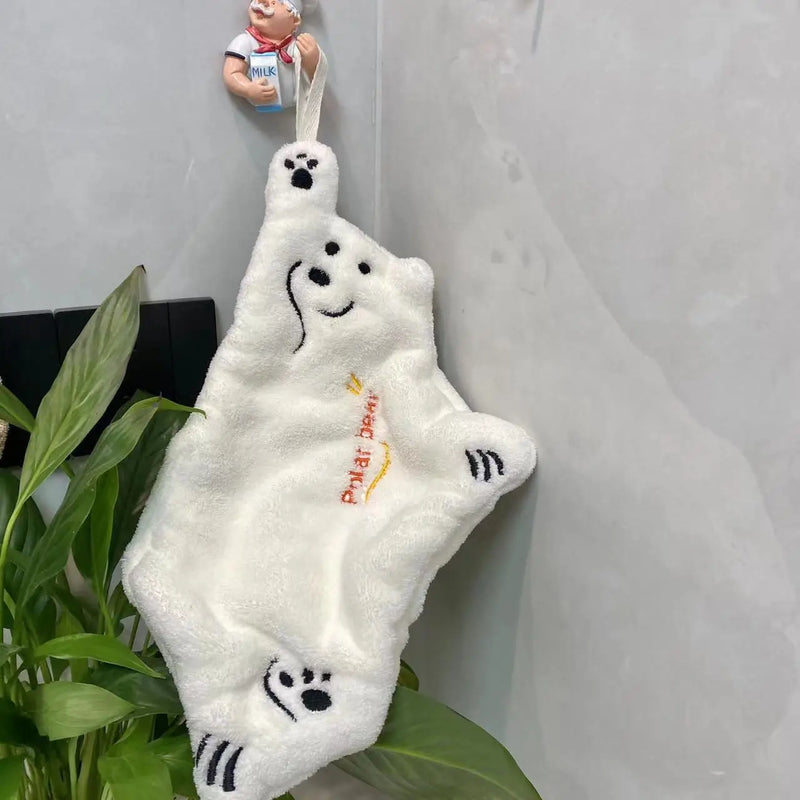 Polar Bear Hand Wiping Towel Super Absorbent Hanging Kitchen Towel Coral Design Thick Cartoon Hand Towel